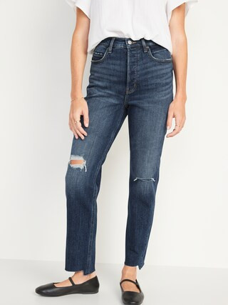Extra High-Waisted Button-Fly Sky-Hi Straight Ripped Jeans for Women | Old Navy (US)