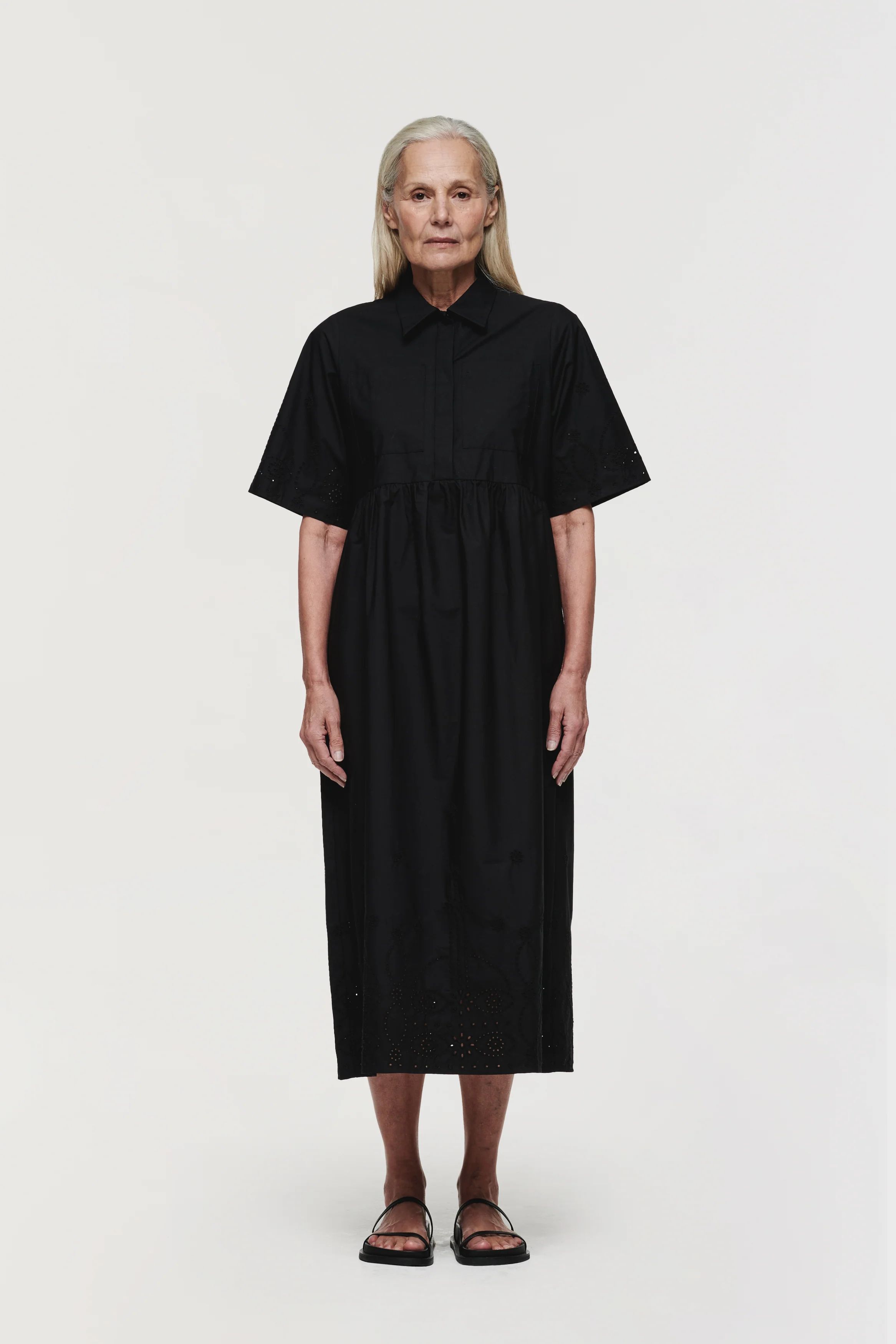 Gabriella | Short Sleeve Broderie Dress in Black | ALIGNE | Aligne UK