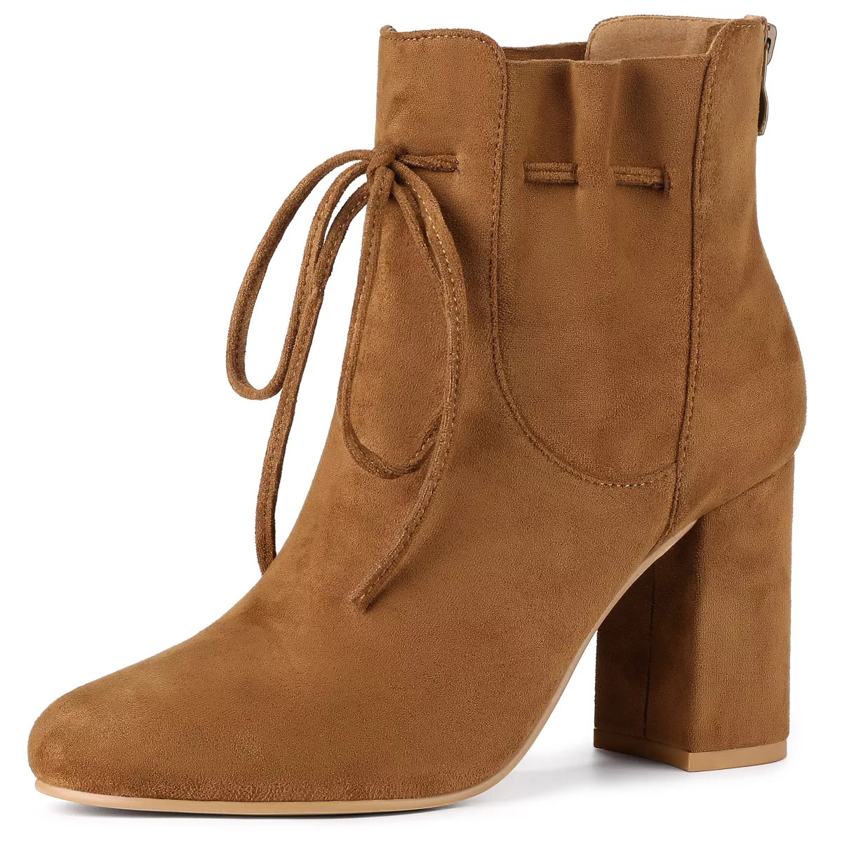 Allegra K Women's Lace Up Round Toe Drawstring Block Heel Ankle Boots Brown 10 | Target