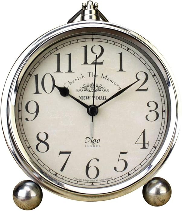 JUSTUP Vintage Table Clock, Iron European Style Desk Clock Battery Operated Non-Ticking Mantle Cl... | Amazon (US)