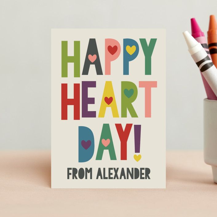 "Happy Heart Day" - Customizable Classroom Valentine's Day Cards in Beige by Heather Schertzer. | Minted
