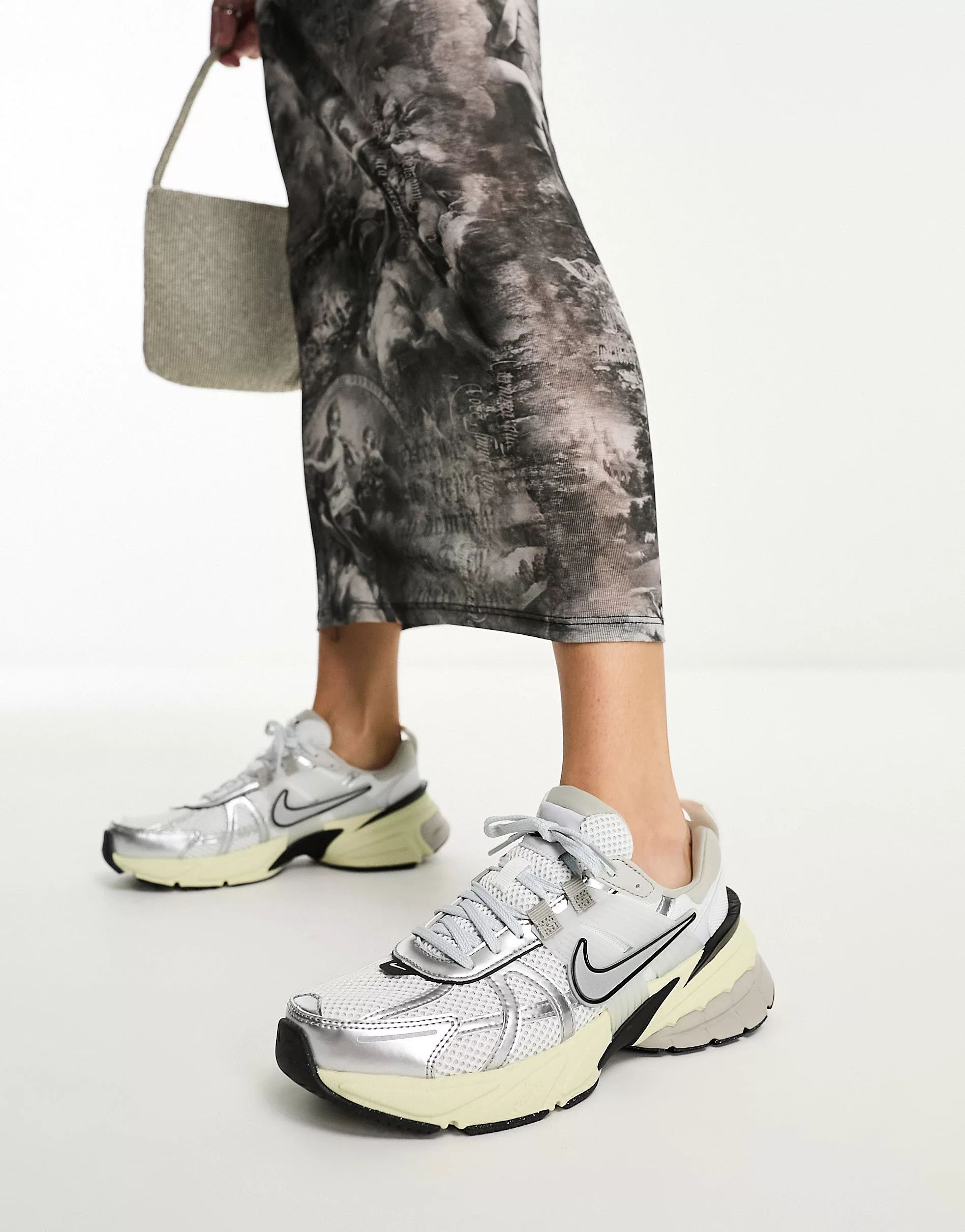 Nike V2K Run unisex sneakers in white and silver | ASOS (Global)