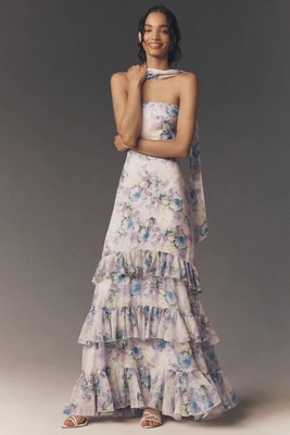 BHLDN Molly Strapless Chiffon Scarf Maxi Dress | Anthropologie (US)