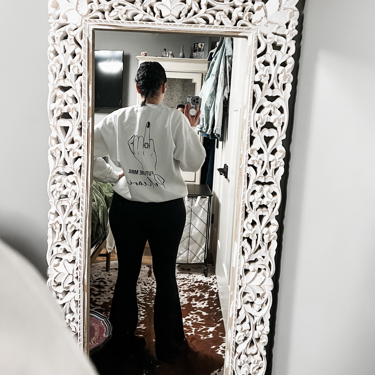 One of my bridesmaids got this crewneck for me and I absolutely love wearing it!! Especially on Valentine’s Day!! 💞 
The flared leggings I’m wearing are one of my faves and they are on sale right now!!
#weddinggift #bridalsweatshirt 

#LTKGiftGuide #LTKwedding #LTKfindsunder50