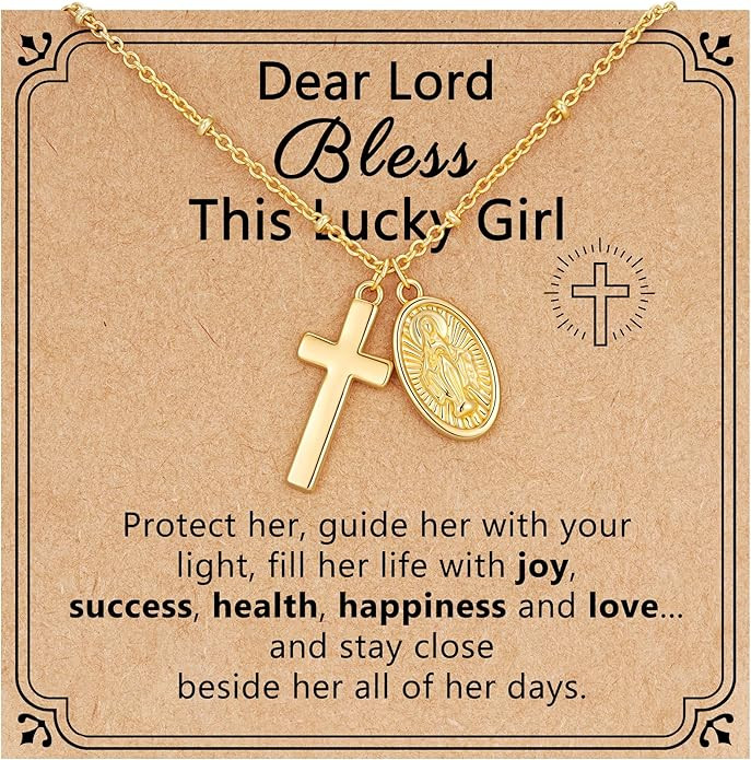 Catholic Virgin Mary Cross Necklace for Girls Women, First Communion Confirmation Baptism Gifts R... | Amazon (US)