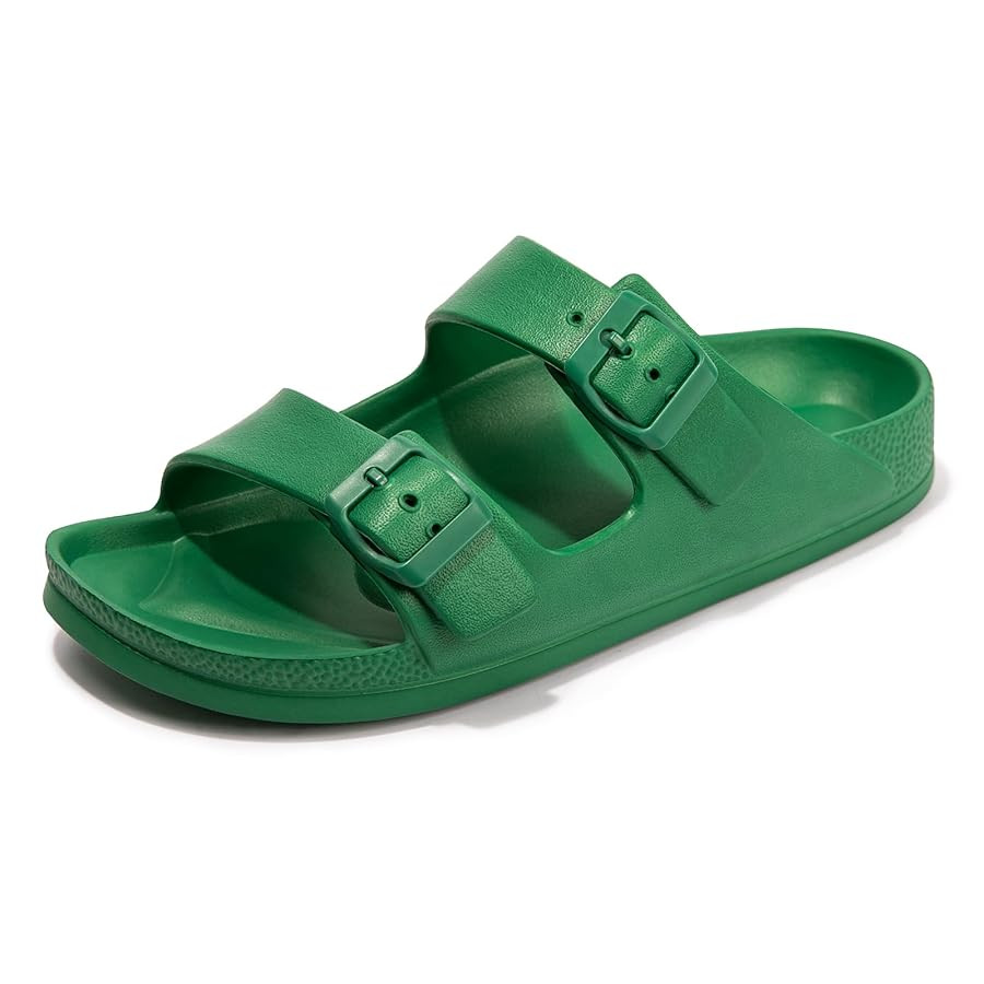 FUNKYMONKEY Women's Comfort Slides Double Buckle Adjustable EVA Flat Sandals | Amazon (US)