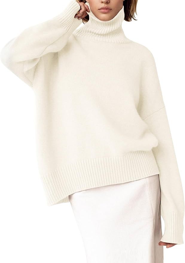 Women's Turtleneck Sweater Chunky Long Sleeve Knitted Pullover High Low Hem Trendy 2024 Fall Wint... | Amazon (US)