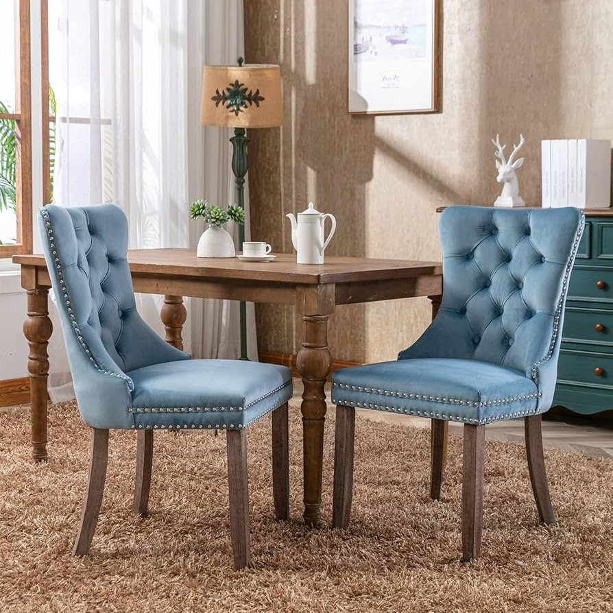 LZ LEISURE ZONE Velvet Dining Chairs Set of 2, Upholstered Accent Chairs with Button Tufted, Nail... | Amazon (US)