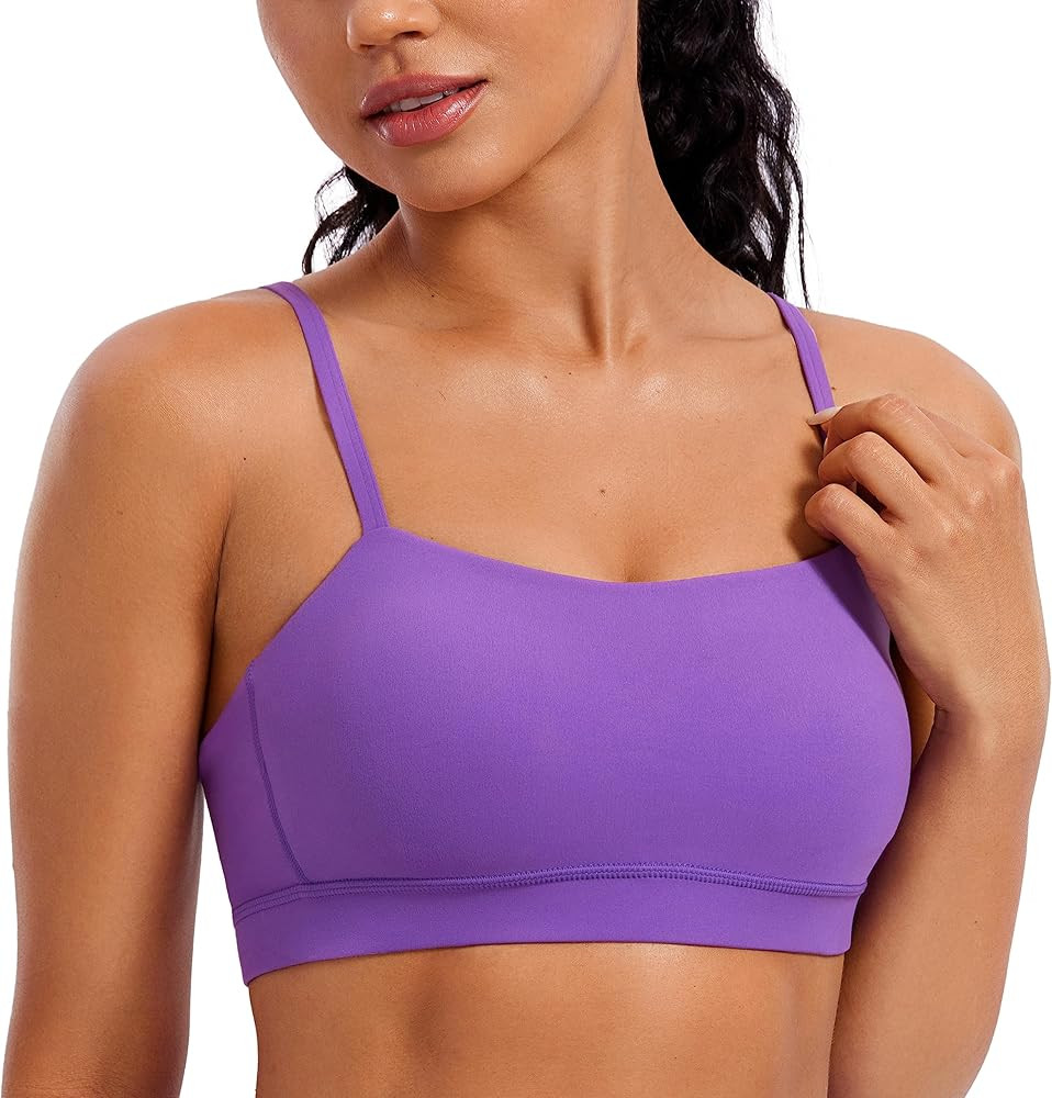 CRZ YOGA Butterluxe Womens Adjustable Spaghetti Thin Strap Sports Bra - Padded Wireless Square Ne... | Amazon (US)