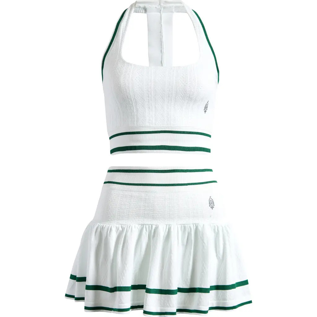 Free People Advantage Halter Top & Miniskirt Set in White/Heritage Green at Nordstrom, Size Mediu... | Nordstrom