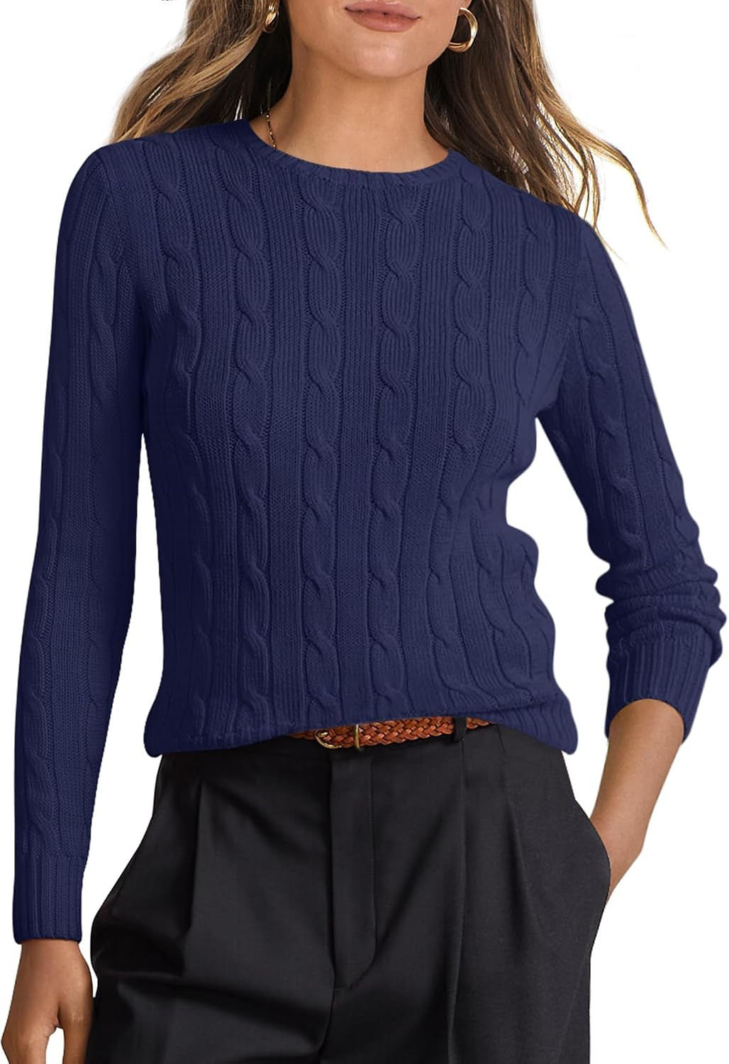 ANRABESS Sweaters for Women Fall Long Sleeve Cable Knit Fitted Pullover | Amazon (US)