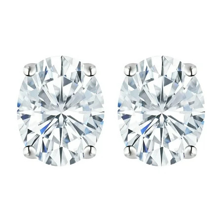 JeenMata 4 Prong 4 Carat Oval Cut Moissanite Solitaire Stud Earrings in 18k White Gold Plating for Women | Walmart (US)