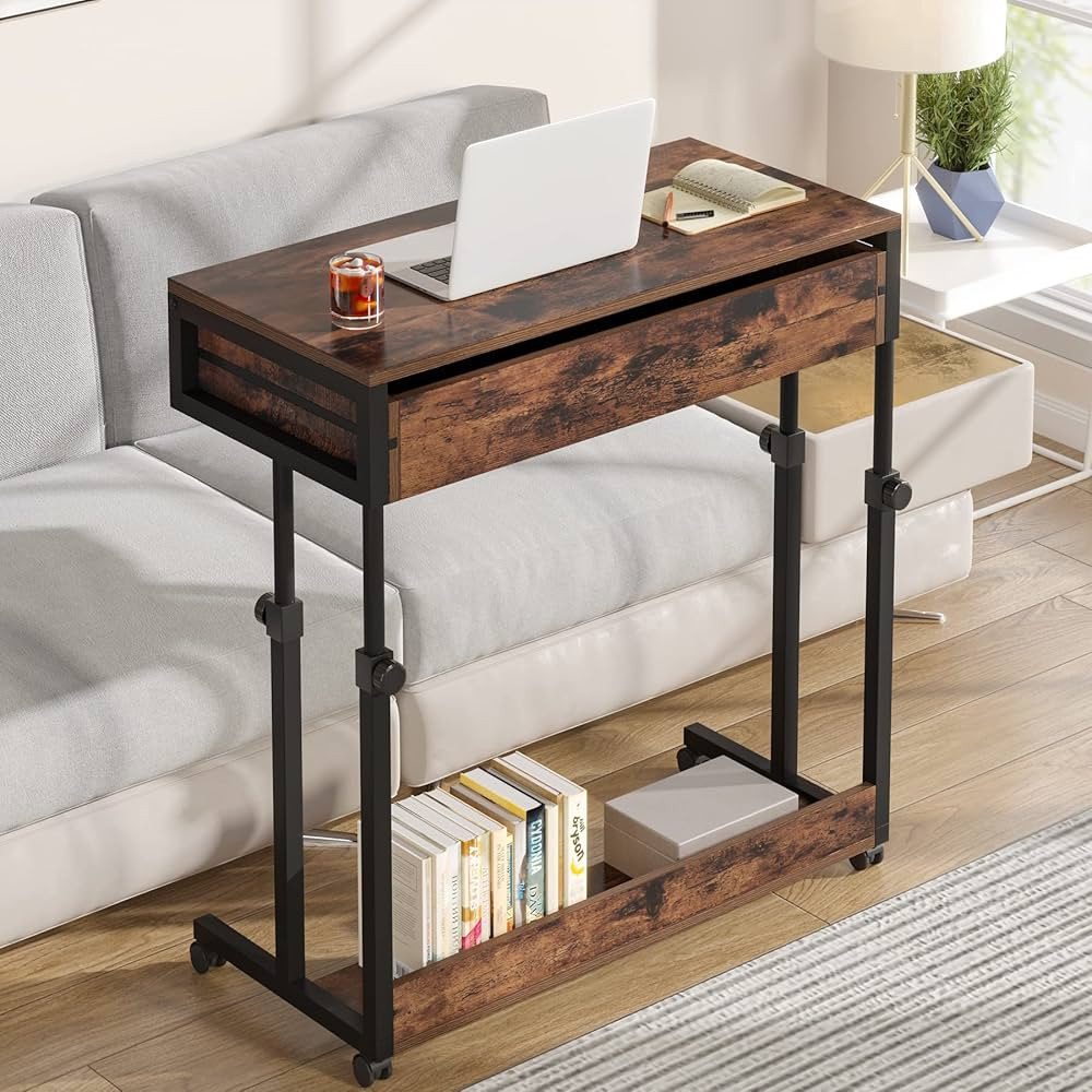 Tribesigns Adjustable Side Table Portable Desk with Drawers & Wheels, Mobile Couch Desk Laptop Ta... | Amazon (US)