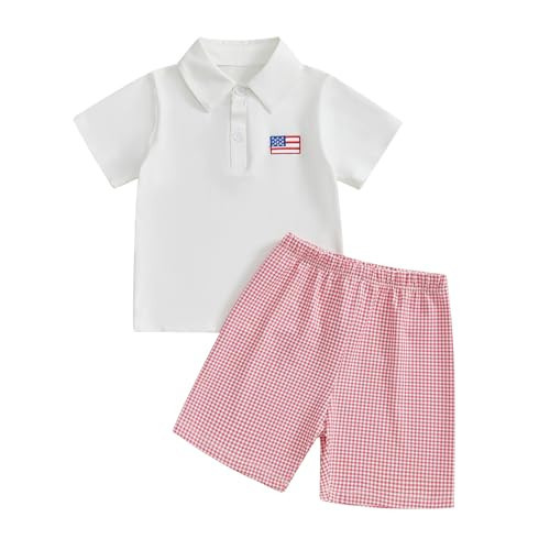 4th of July Baby Boy Outfit American Flag Shirt Toddler Polo Shirt Plaid Shorts Set Fourth of July Baby Boy Outfit(B-Red Flag,6-12 Months) | Amazon (US)