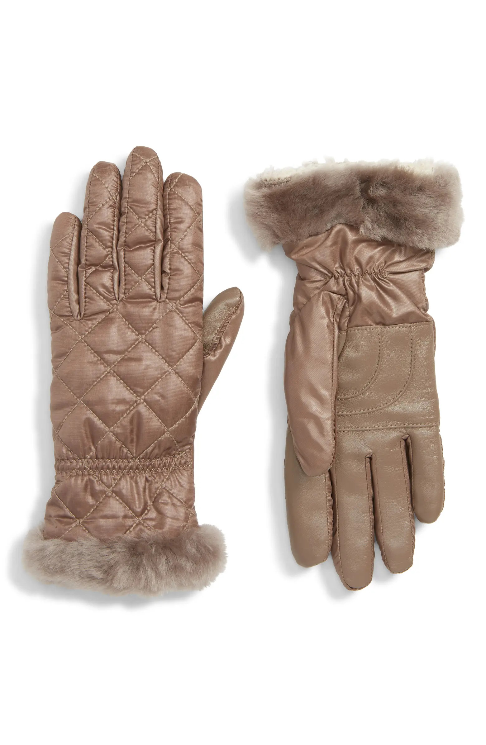 All Weather Touchscreen Compatible Quilted Gloves with Genuine Shearling Trim | Nordstrom Rack