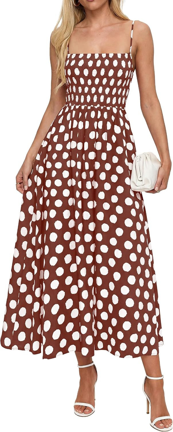 PRETTYGARDEN Women's Spaghetti Strap Polka Dot Summer Midi Dress | Amazon (US)