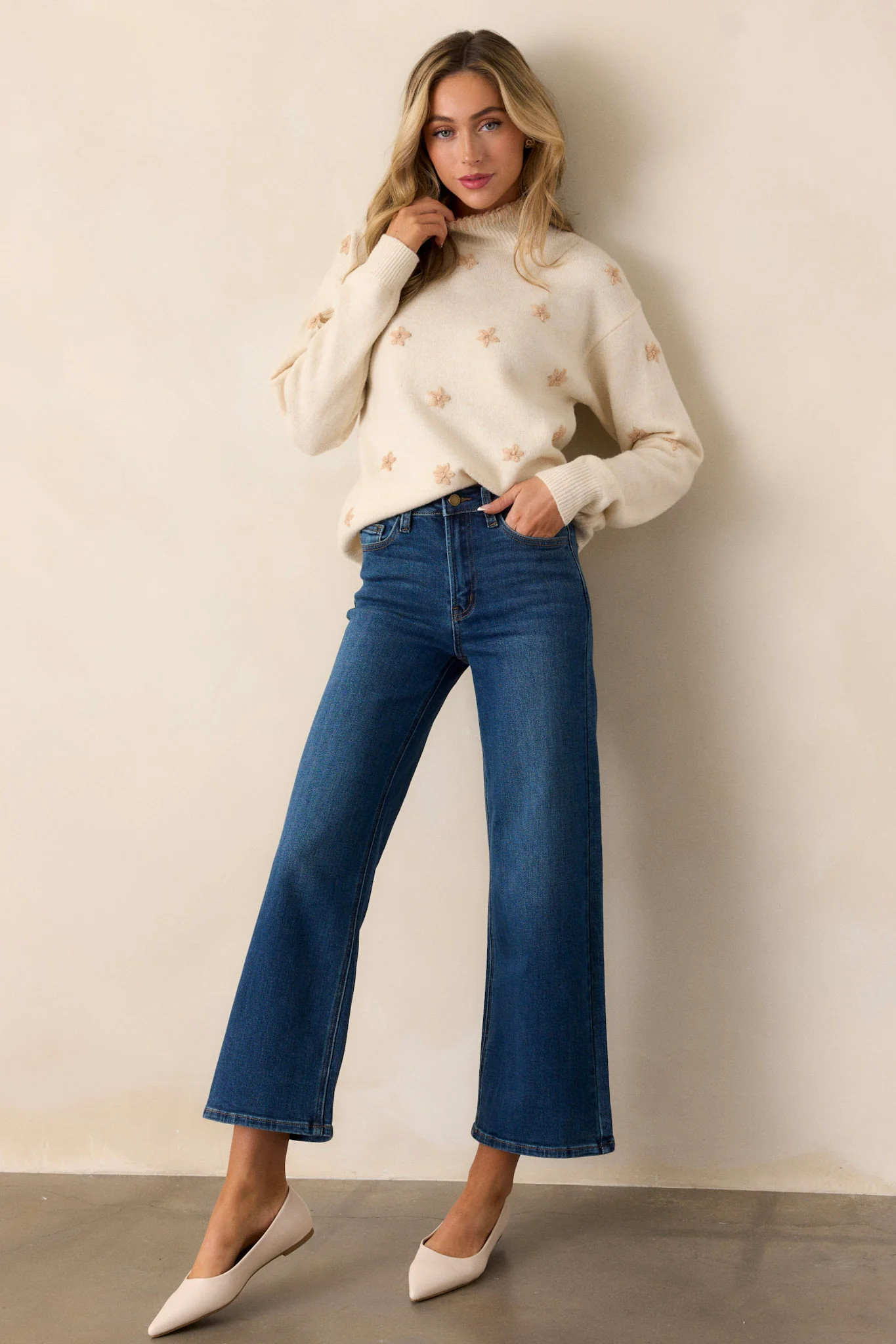 Into The Clouds Dark Wash Cropped Wide Leg Jeans | Red Dress