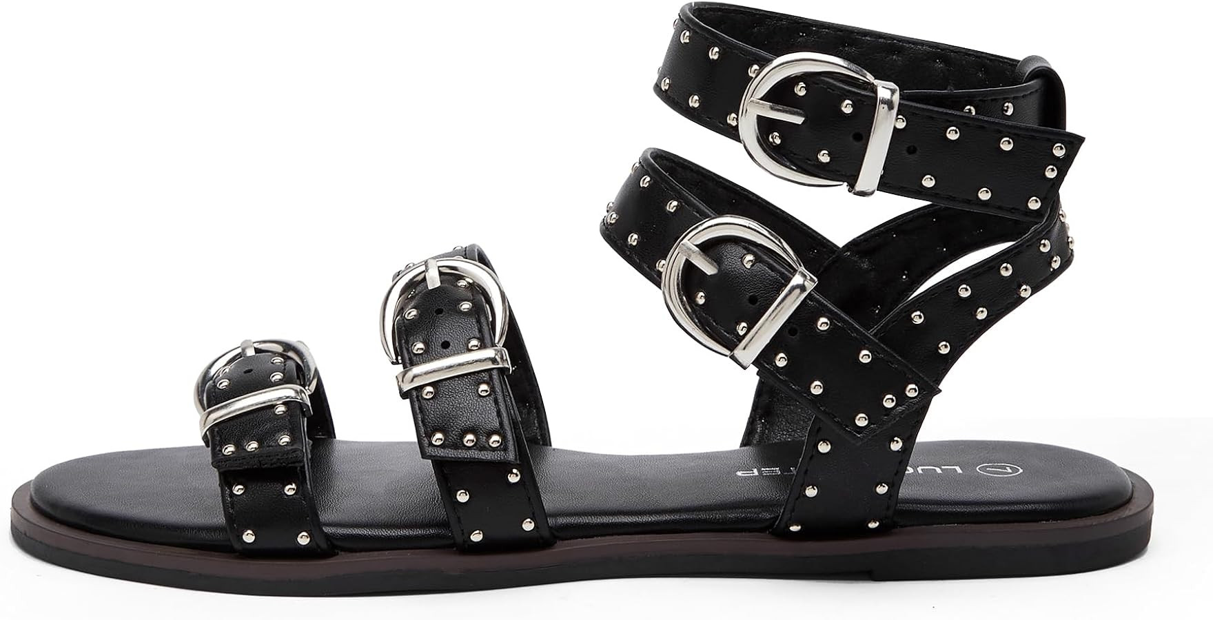 LUCKY STEP Women's Rhinestone Buckle Flat Sandals Open Toe Gladiator Casual Shoes Ankle Strap Sum... | Amazon (US)