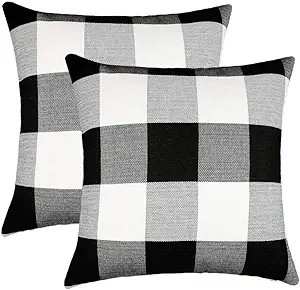 4TH Emotion Set of 2 Farmhouse Buffalo Check Plaid Throw Pillow Covers Cushion Case Polyester Lin... | Amazon (US)