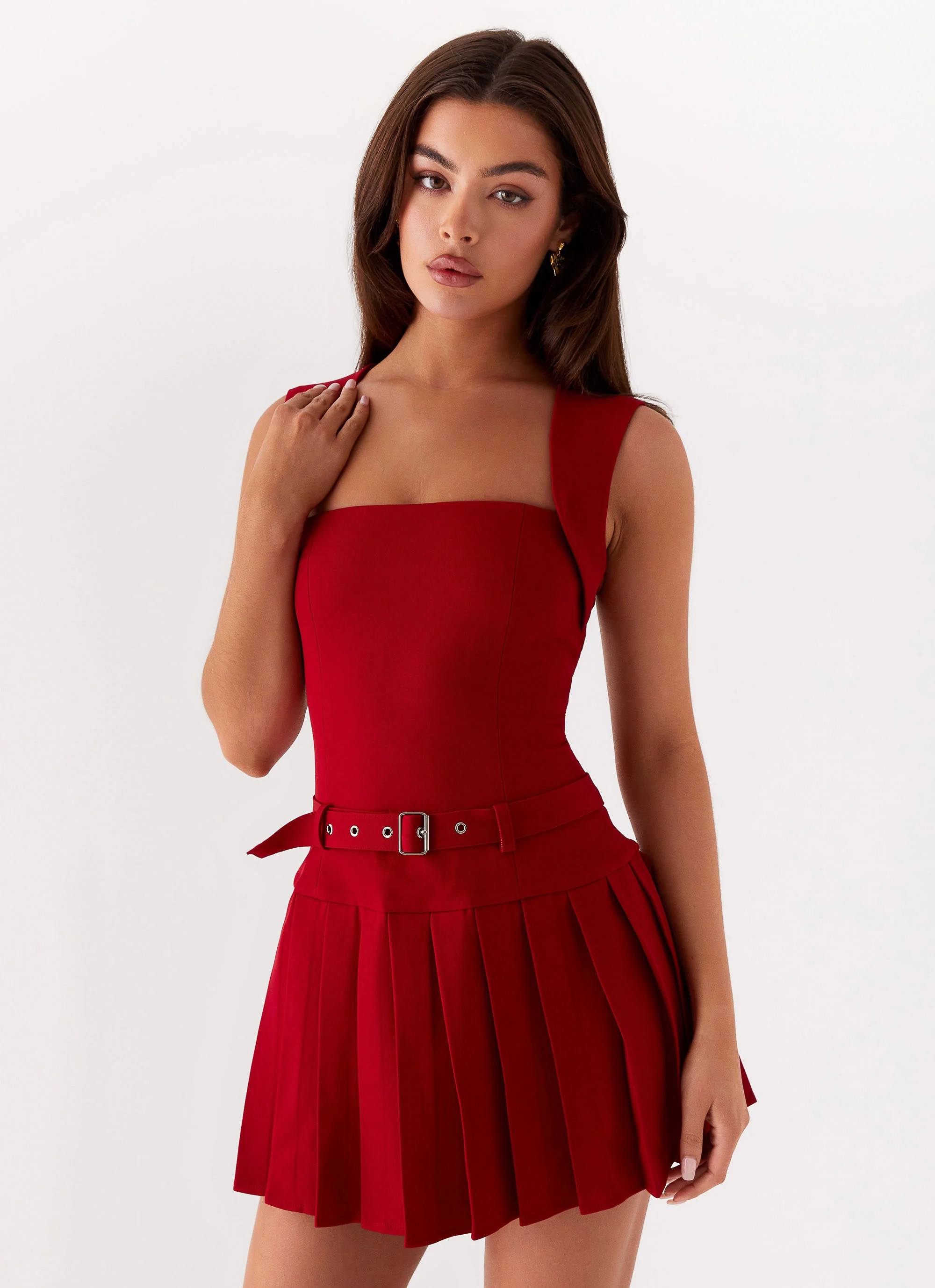 Justina Belted Mini Dress - Red | Peppermayo (Global)