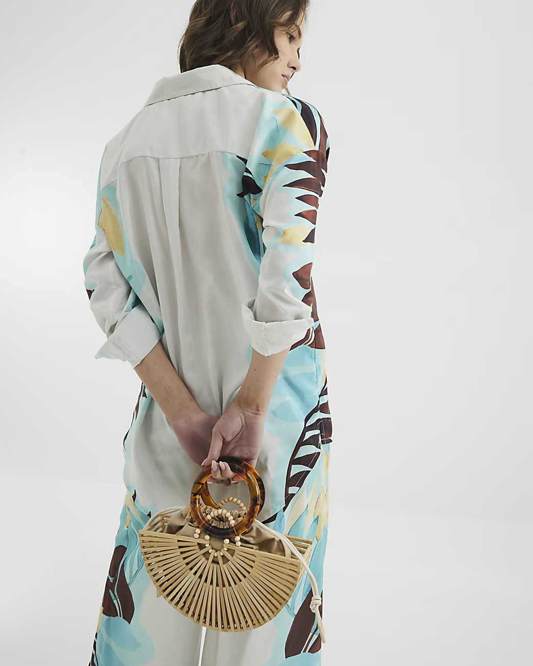 Brown Wooden Tortoiseshell Handle Basket Bag | River Island UK & IE