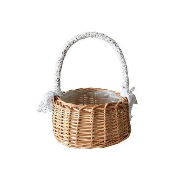 Hand Woven Rattan Flower Basket,Willow Basket With Handle and Lace Bow,Picnic Basket,Easter Eggs ... | Walmart (US)