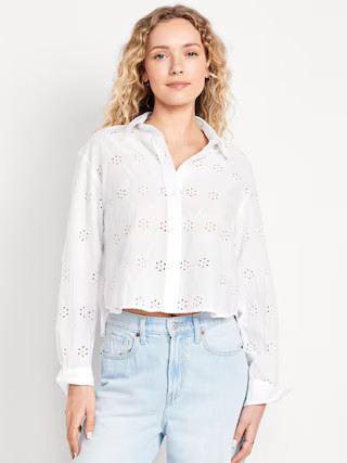Cropped Button-Down Eyelet Shirt | Old Navy (US)