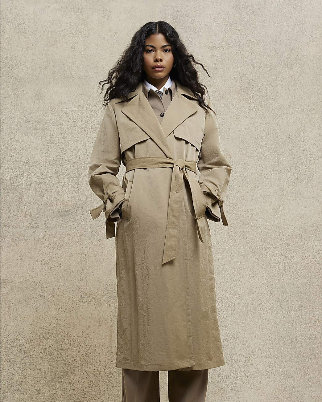 Beige Relaxed Wrap Trench Coat | River Island UK & IE