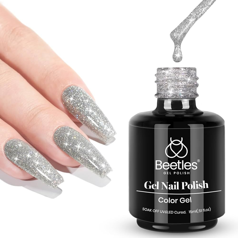 Beetles Reflective Gel Nail Polish 15ml Silver Glitter Nail Polish Shimmer Soak Off Uv LED Lamp G... | Amazon (US)