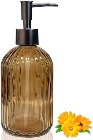 14Oz Black Pump Glass Soap Dispenser, Brown Stripe Countertop Refillable Liquid Bottle Hand Dish ... | Amazon (US)