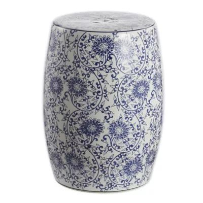 JONATHAN Y Lotus Blossom Chinoiserie Ceramic Drum Garden Stool in Blue | Bed Bath & Beyond | Bed Bath & Beyond