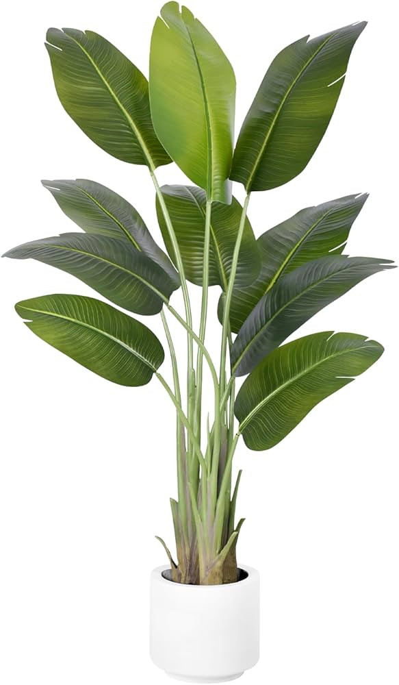 Tall 5Ft Artificial Bird of Paradise Plant，Fake Tropical Palm Tree，Large Fake Plants，with 1... | Amazon (US)