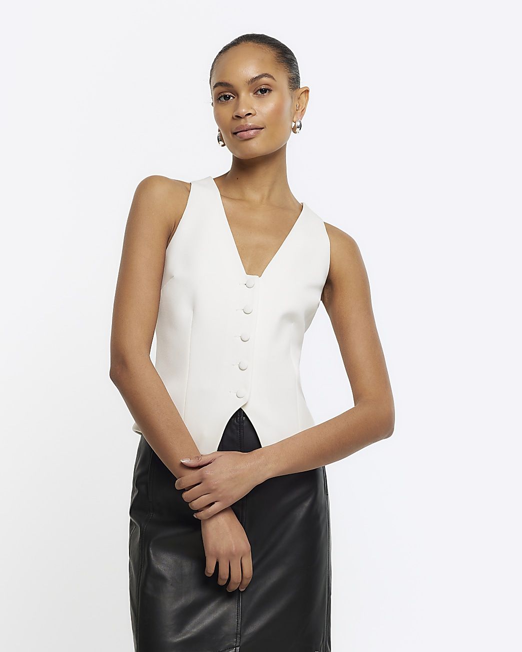 White Button Front Waistcoat | River Island (UK & IE)