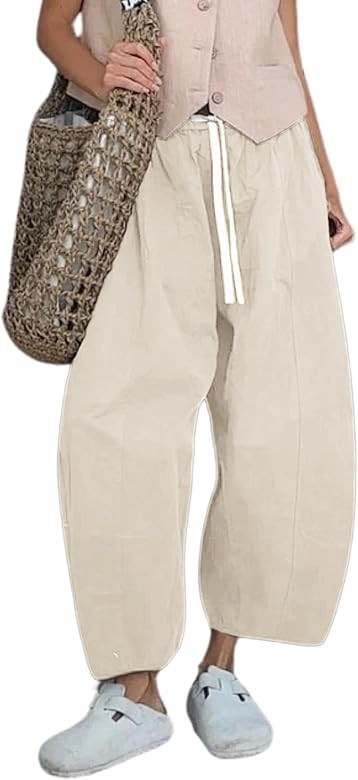 Xiaoxuemeng Barrel Jeans Women Cropped Cotton Wide Leg Pants High Waisted Denim Pants with Pocket... | Amazon (US)