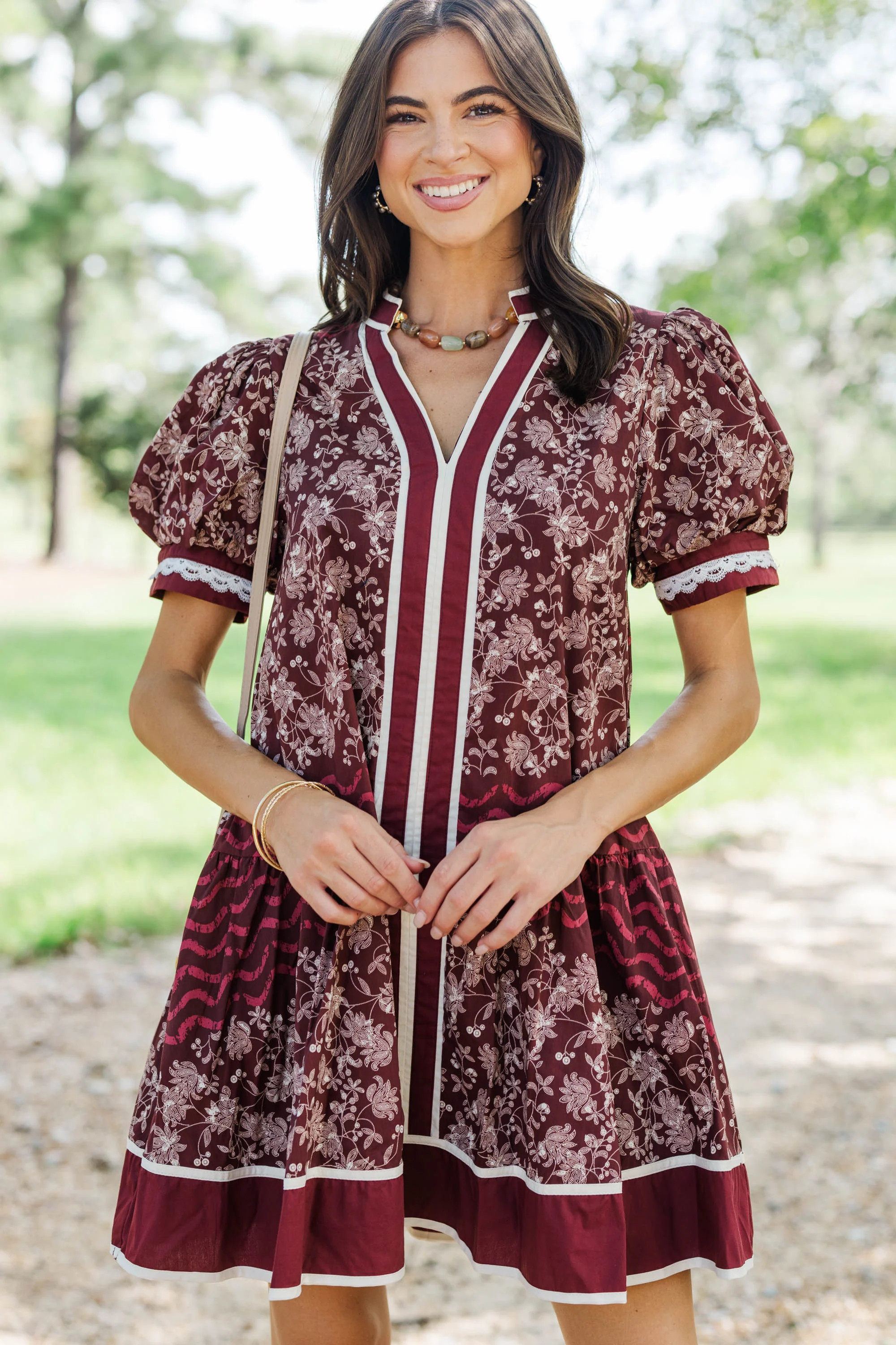 Welcome Home Burgundy Floral Babydoll Dress | The Mint Julep Boutique