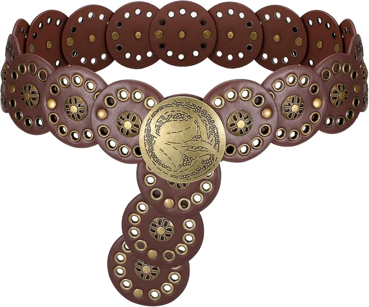 SUOSDEY Women Western Discs Belts, Vintage Cowgirl Wide Leather Waist Belt for Dress Jeans | Amazon (CA)