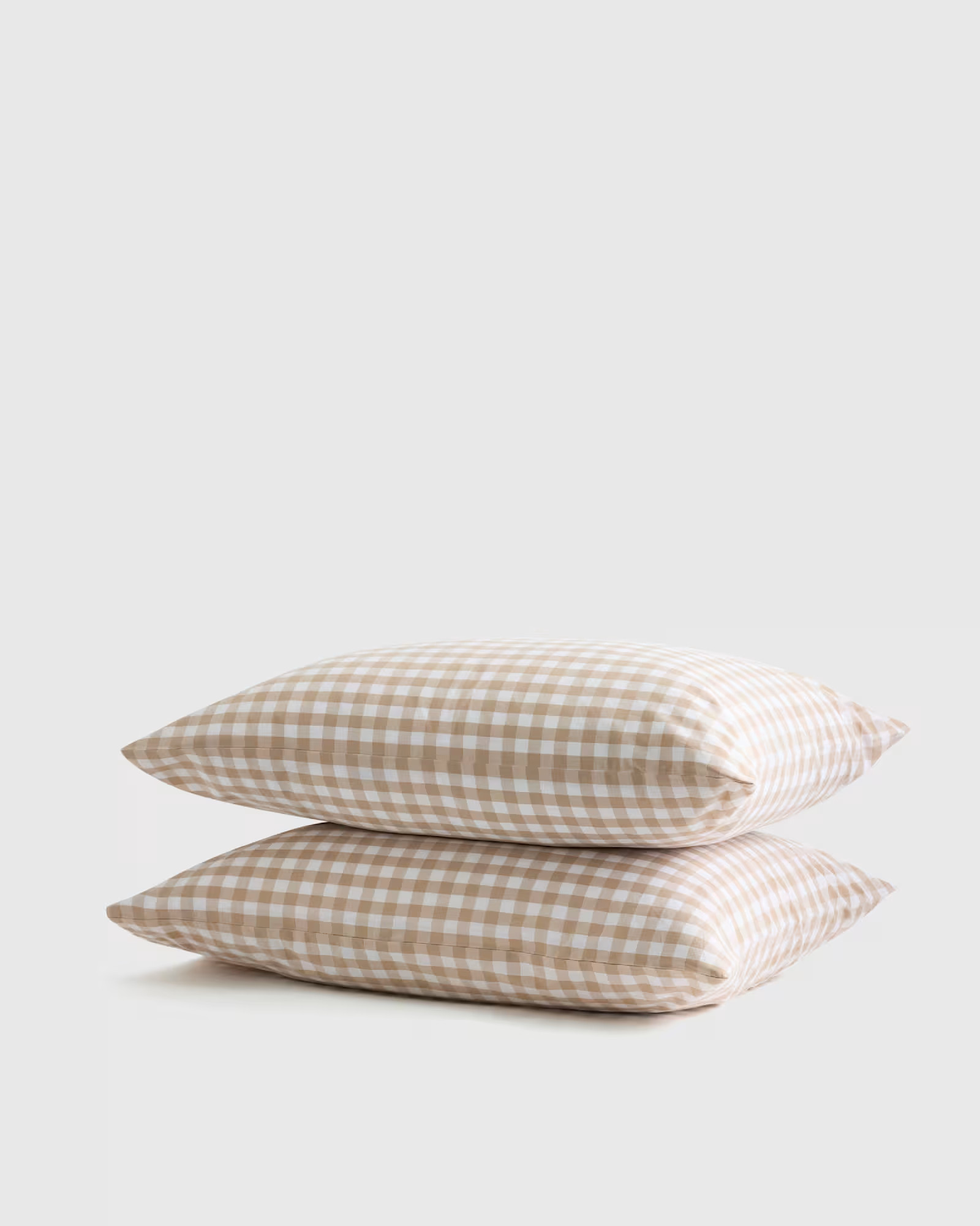 Classic Organic Percale Gingham Pillowcase Set in Cafe | Quince