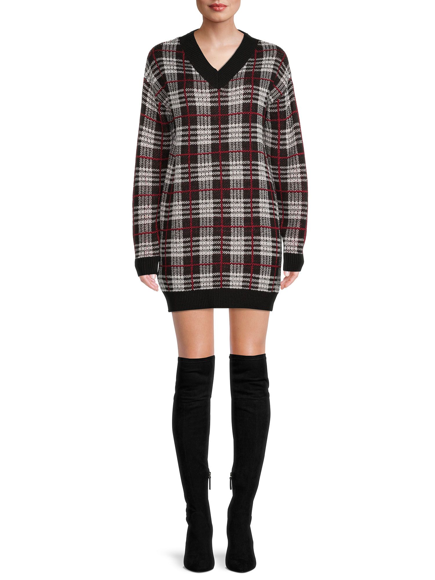 No Boundaries Juniors’ Plaid Sweater Dress | Walmart (US)