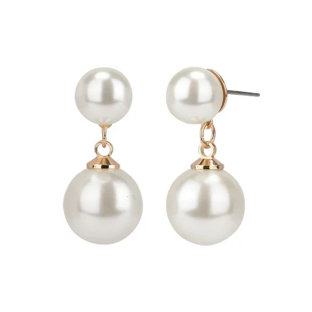 Time And Tru Women's Gold Faux Pearl Drop Earring | Walmart (US)