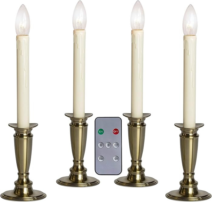 Set of 4 Battery Operated Window Candles with Remote Control - (Brushed Brass) | Amazon (US)
