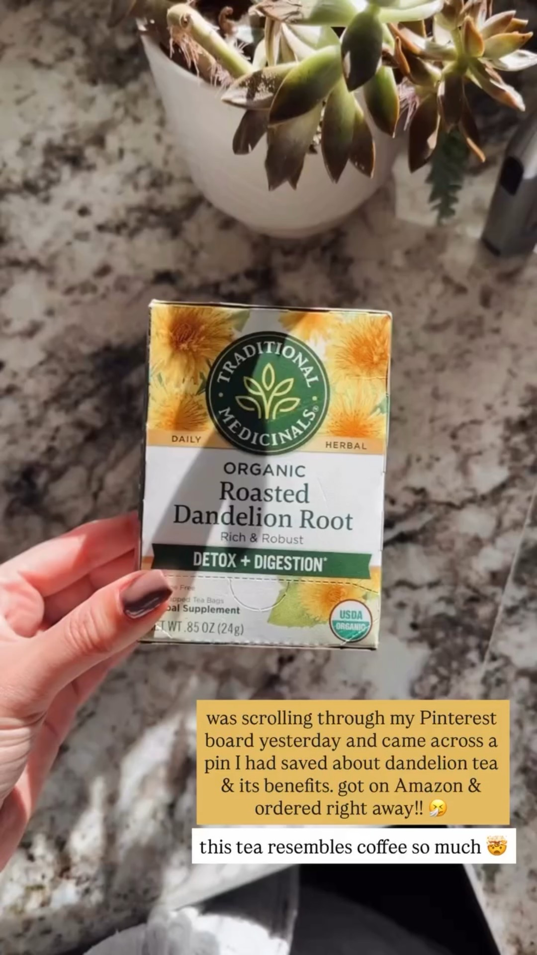 was scrolling through my Pinterest board yesterday and came across a pin I had saved about dandelion tea & its benefits. got on Amazon & ordered right away!! 🤧 this tea resembles coffee so much 🤯