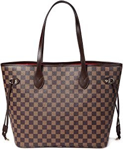 Checkered Tote Shoulder Bag with inner pouch - PU Vegan Leather | Amazon (US)