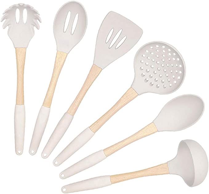Amazon.com: Cooking Utensils Set, VICKITCHEN 6 Piece Silicone Kitchen Utensils with Natural Woode... | Amazon (US)