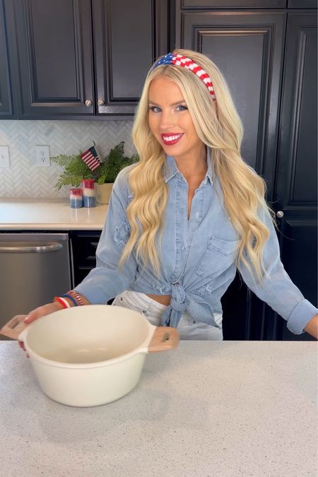 Pots and pans. Blue denim shirt. Stars and Stripes. Memorial Day outfit  

#LTKSeasonal #LTKstyletip #LTKhome