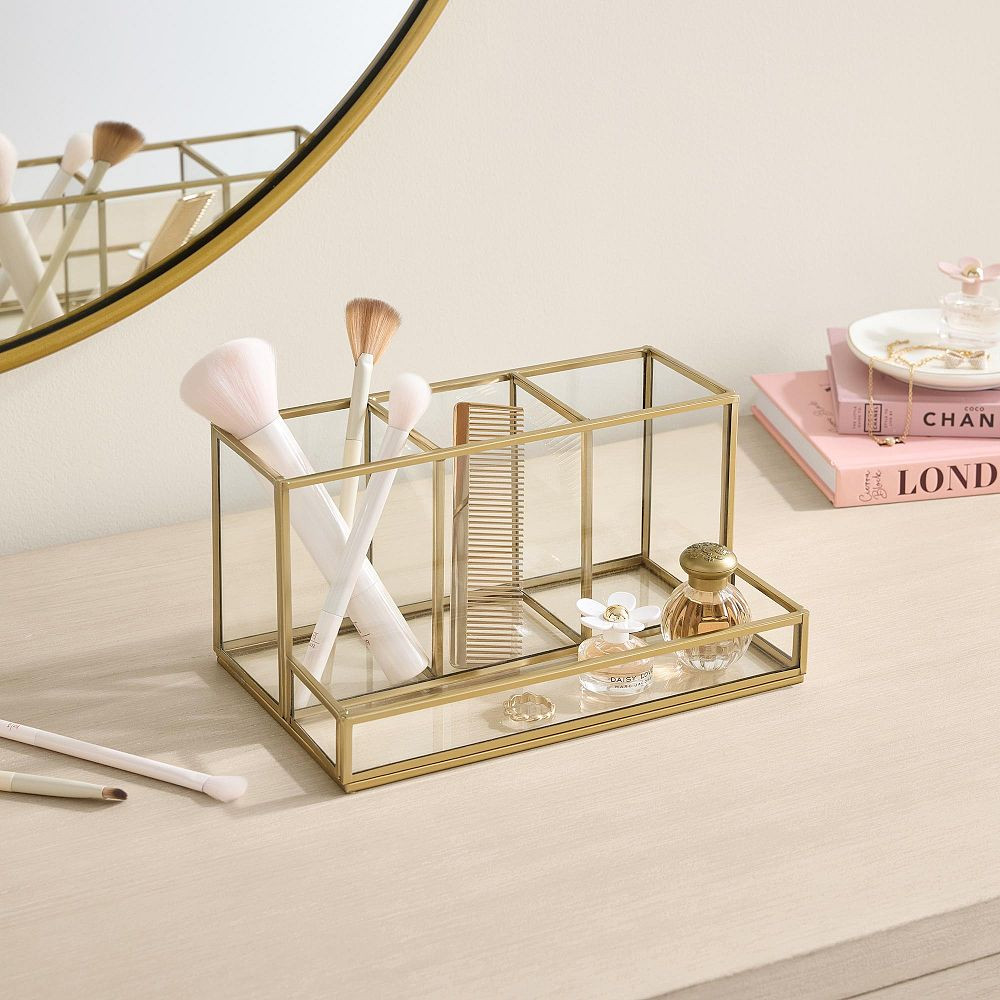 Andi Glass And Gold Brush Holder | Pottery Barn Teen