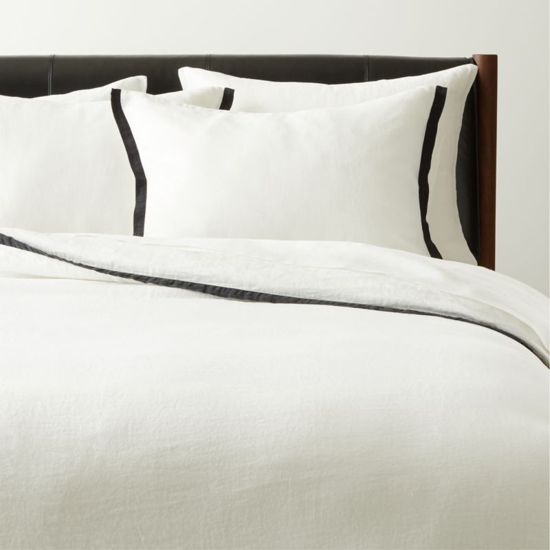 Border EUROPEAN FLAX-Certified Linen White and Black Full/Queen Duvet Cover + Reviews | CB2 | CB2