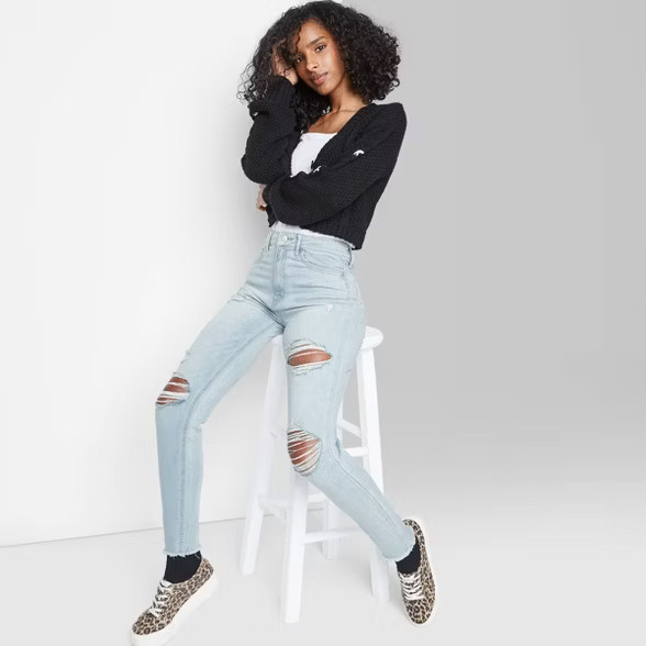 Women's Super-High Rise Distressed Skinny Jeans - Wild Fable™ Light Wash | Target