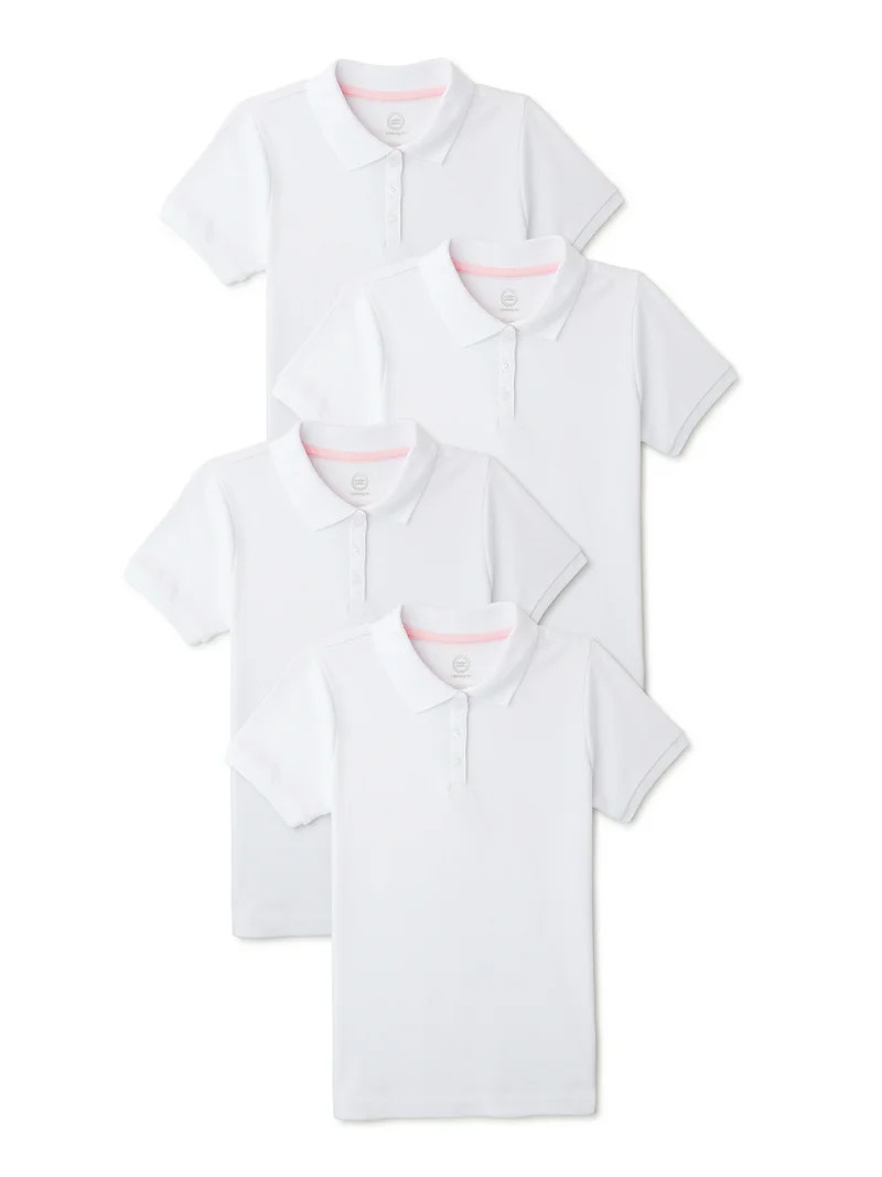 Wonder Nation Girls School Uniform Interlock Short Sleeve Polo Shirt, 4-Pack, Sizes 4-18 - Walmar... | Walmart (US)