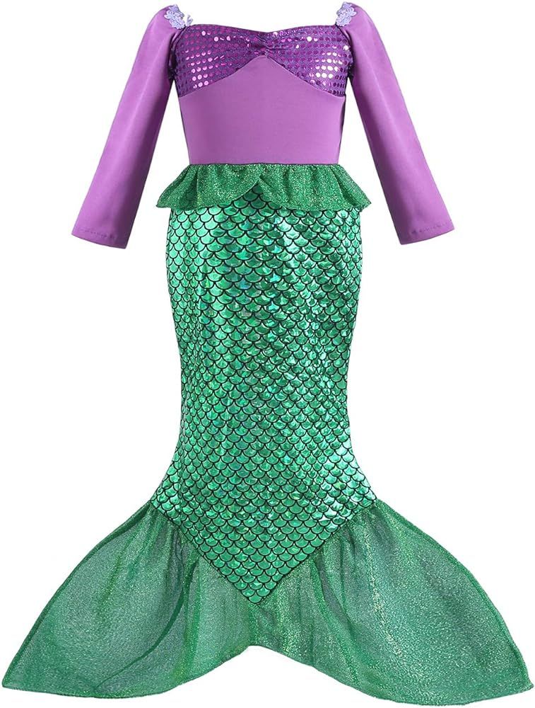 ALIZIWAY Little Girl Mermaid Princess Dresses Ariel Costume for Grils Birthday Party Halloween Co... | Amazon (US)