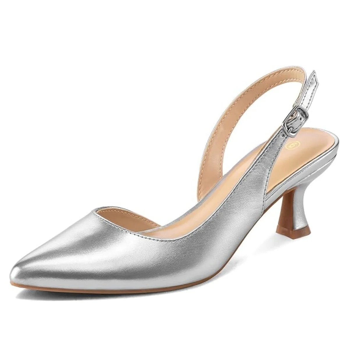 Pennysue Women's Slingback Heels Metal Silver Pointed Toe Dress Pumps 8.5M | Walmart (US)